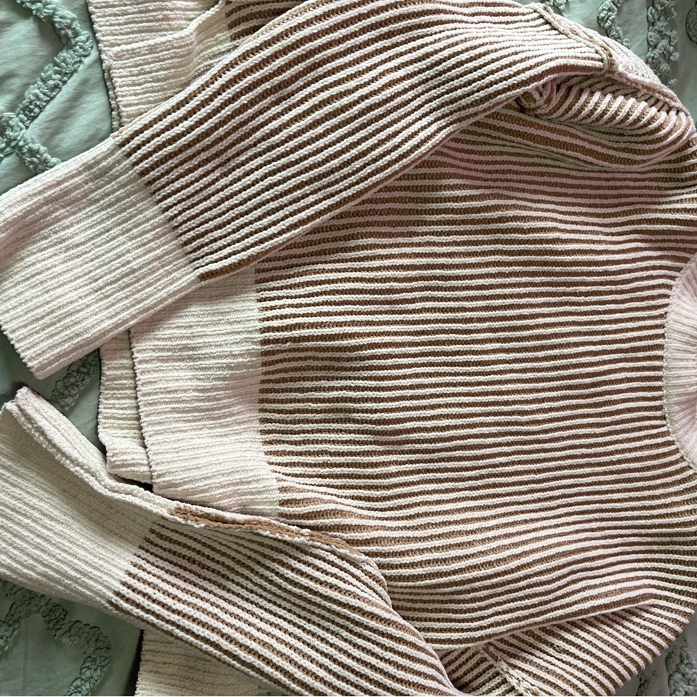 Striped Beige and White Women's Sweater